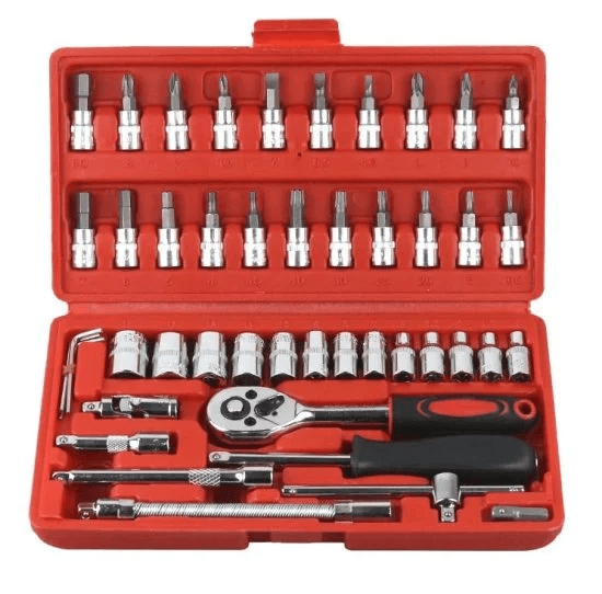 46Pcs Ratchet Wrench Socket Tools Set Metric 1/4'' Drive Screwdriver with Box