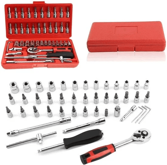 46Pcs Ratchet Wrench Socket Tools Set Metric 1/4'' Drive Screwdriver with Box