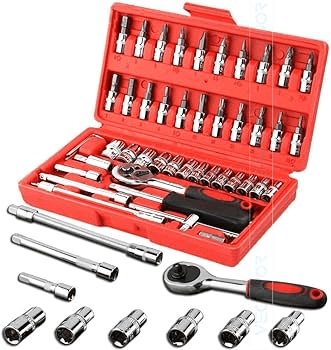 46Pcs Ratchet Wrench Socket Tools Set Metric 1/4'' Drive Screwdriver with Box