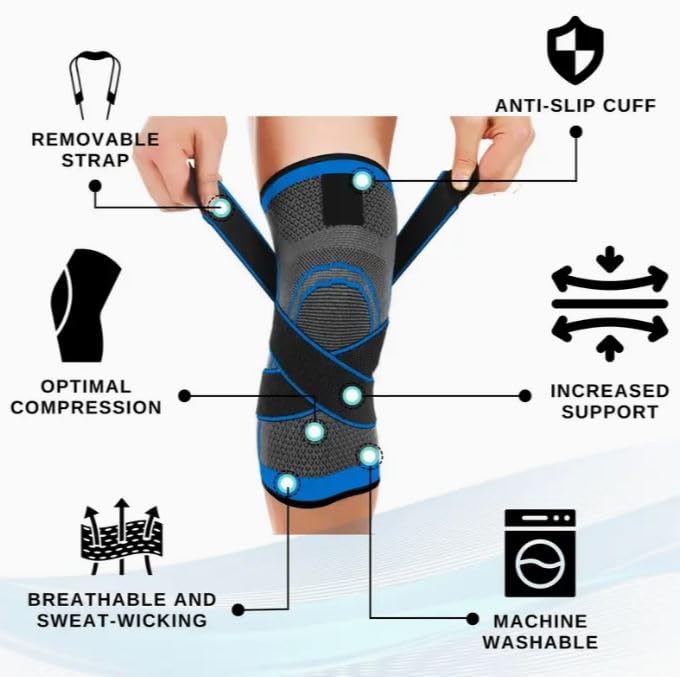 Compression Knee Sleeve Brace with Adjustable Strap for Pain Relief