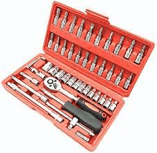 46Pcs Ratchet Wrench Socket Tools Set Metric 1/4'' Drive Screwdriver with Box