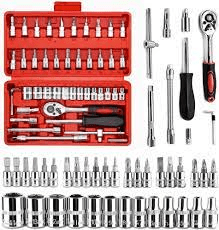 46Pcs Ratchet Wrench Socket Tools Set Metric 1/4'' Drive Screwdriver with Box