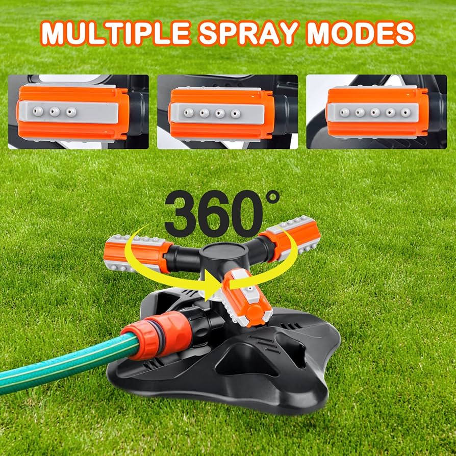 360 Rotating Grass Lawn Water Sprinkler 3 Arms Nozzles