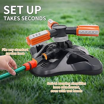 360 Rotating Grass Lawn Water Sprinkler 3 Arms Nozzles